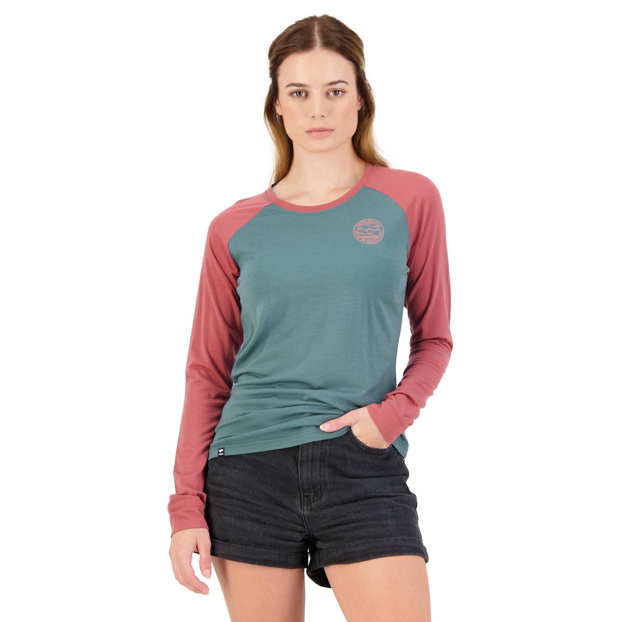 Mons Royale Women's Icon Raglan - Terracotta / Burnt Sage